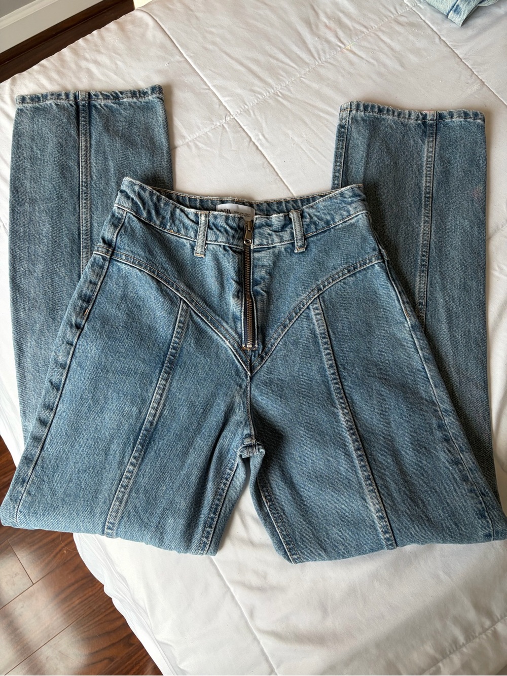 Zara High-Waist Light Blue Panel Detail Women's Jeans Size 2